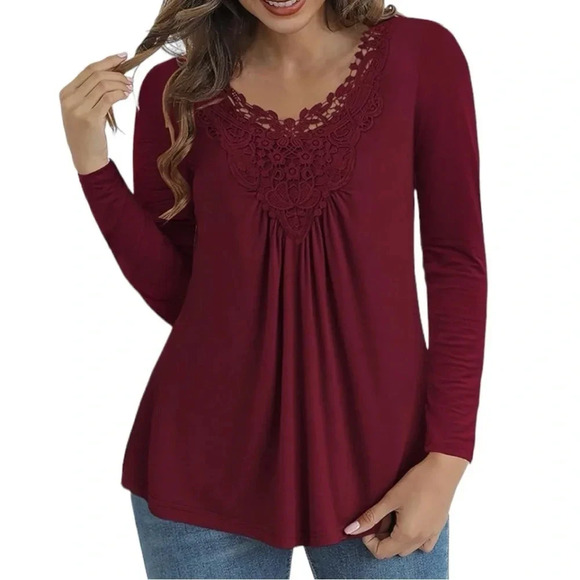 NWT Tralilbee Women's Plus Size Casual Tops Lace Crochet Tunic Tops - Picture 3 of 4